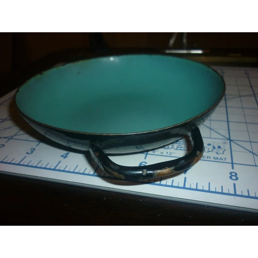 Vintage D Antonio Sizzling Servers Enamel Pan Teal Blue Two Handle Italy MCM